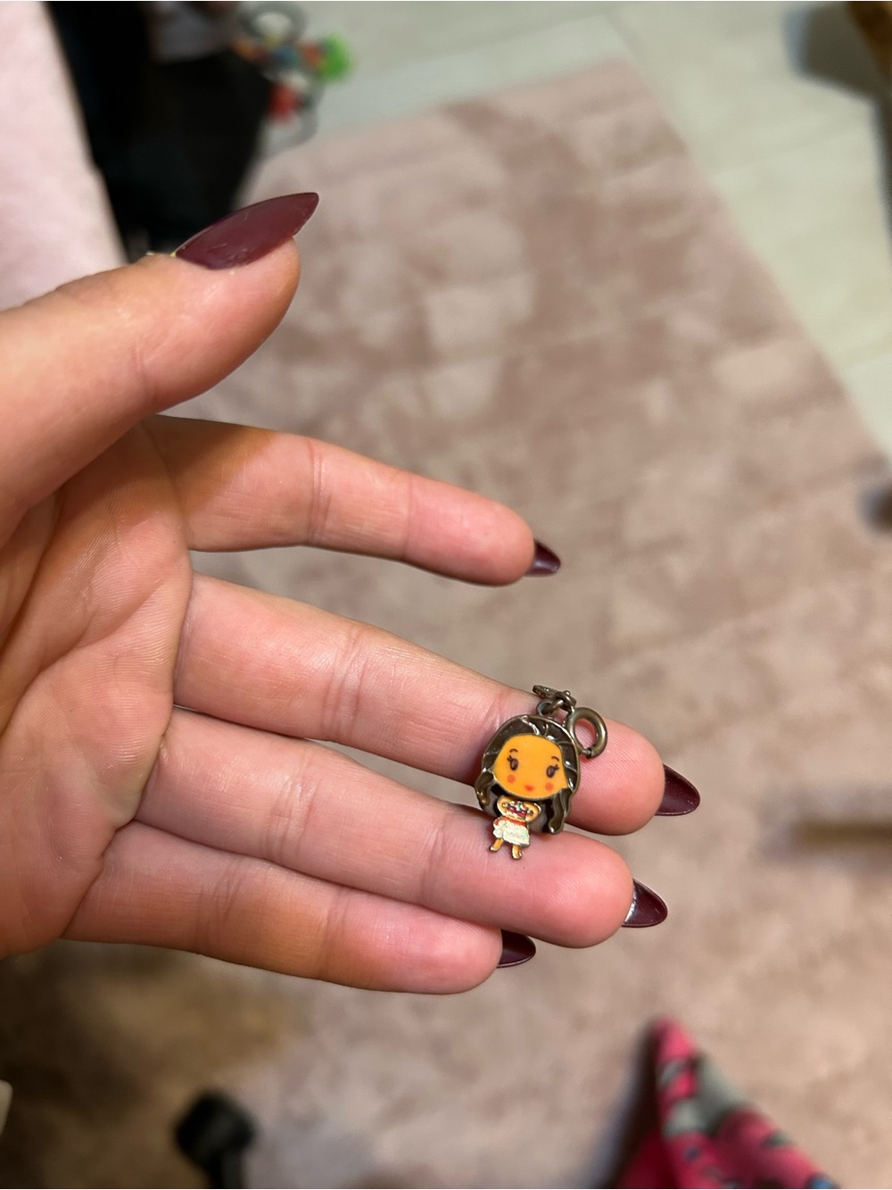 Moana Cute Enamel Girl Charm Keychain - Orange & Gold Accent